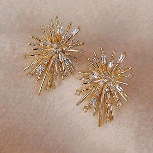Luxury Crystals Fireworks, Starbursts, Sparkling Stars Design Gold-tone Earrings